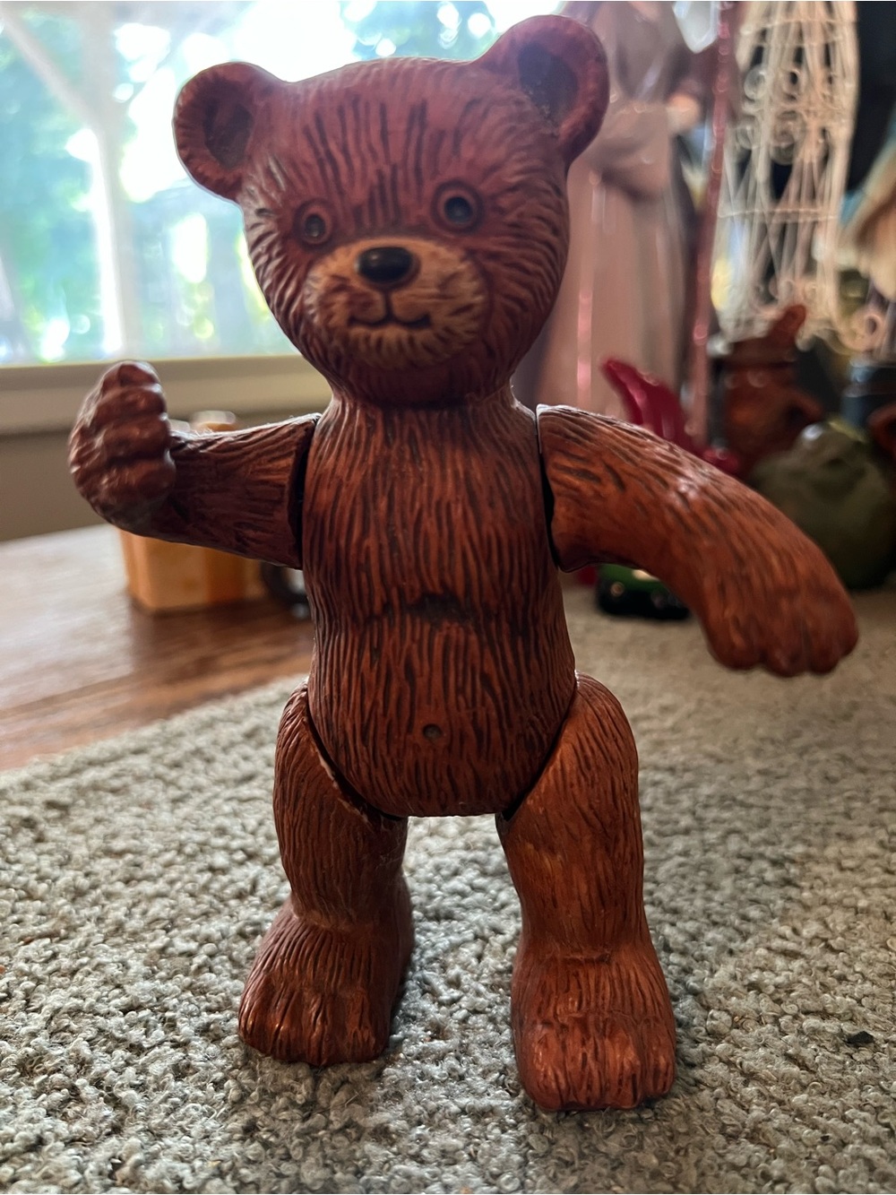 Vintage Russ Berrie Articulated Ceramic Teddy Bear Lg 7” EUC